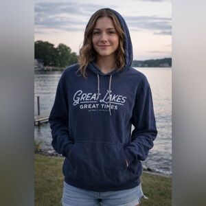 Anvil Navy Blue Hoodie with Graphic Print